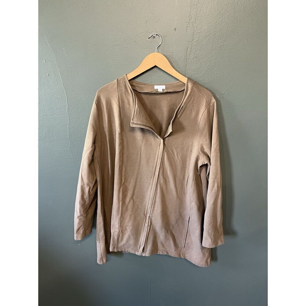 Pure Jill Womens Brown Long Sleeve Full Zip Sweater Plus Size 1X